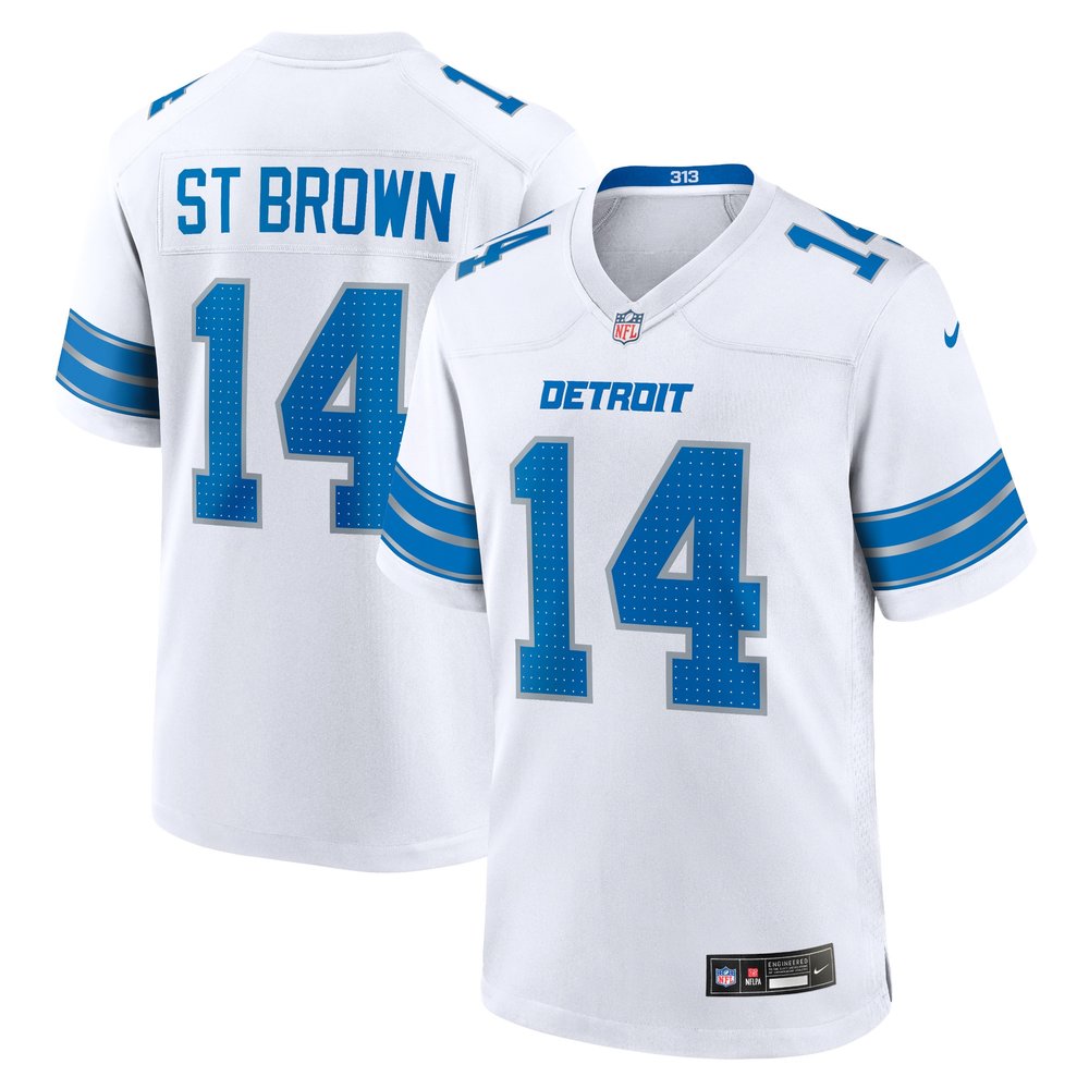 Men's Detroit Lions #14 Amon-Ra St. Brown White Game Jersey 1