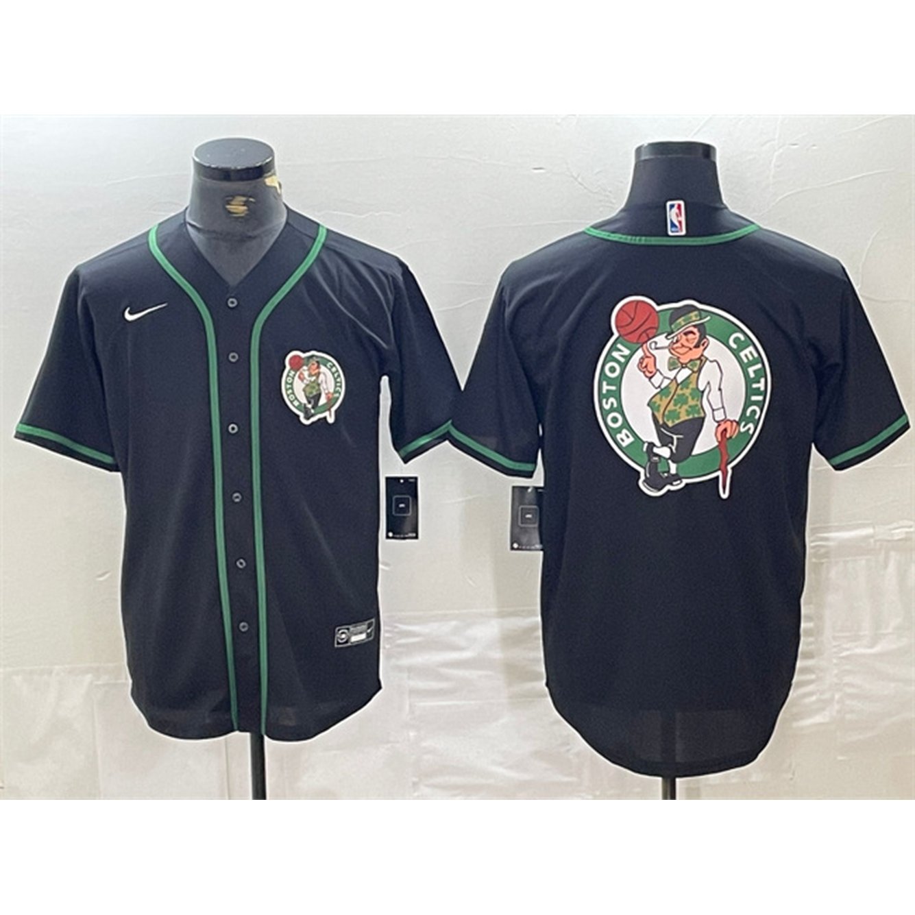 Men's Boston Celtics Black Team Big Logo With Patch Stitched Baseball Jersey 1