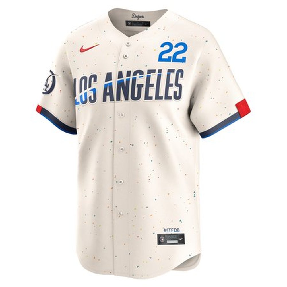 Men's Los Angeles Dodgers #22 Clayton Kershaw Cream 2024 City Connect Limited Player Jersey 2