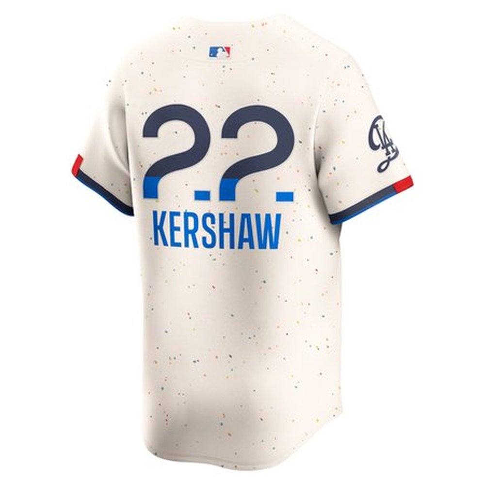 Men's Los Angeles Dodgers #22 Clayton Kershaw Cream 2024 City Connect Limited Player Jersey 3