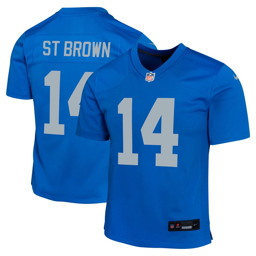 Youth Detroit Lions #14 Amon-Ra St. Brown Blue Alternate Game Jersey 1