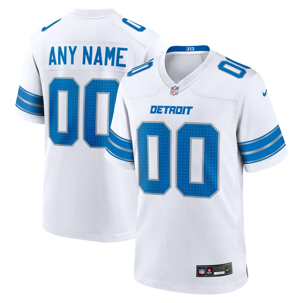 Men's Detroit Lions White Custom Game Jersey 1