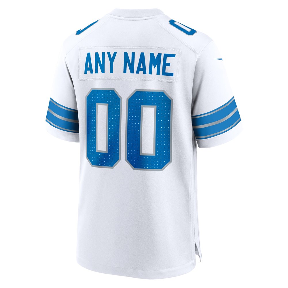 Men's Detroit Lions White Custom Game Jersey 3