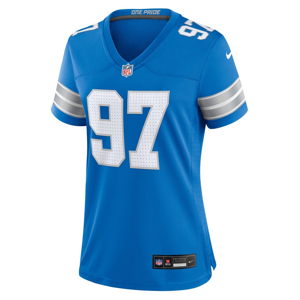 Women's Detroit Lions #97 Aidan Hutchinson Blue Game Jersey 2