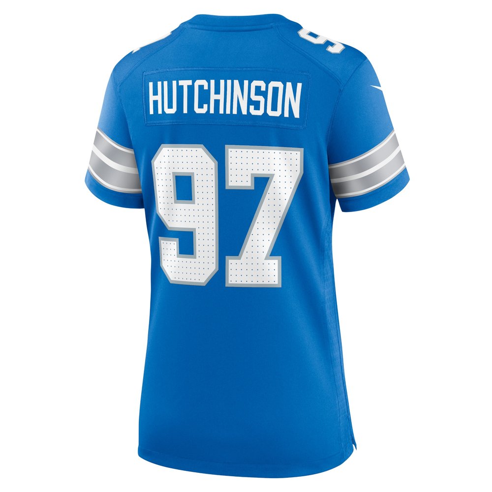 Women's Detroit Lions #97 Aidan Hutchinson Blue Game Jersey 3