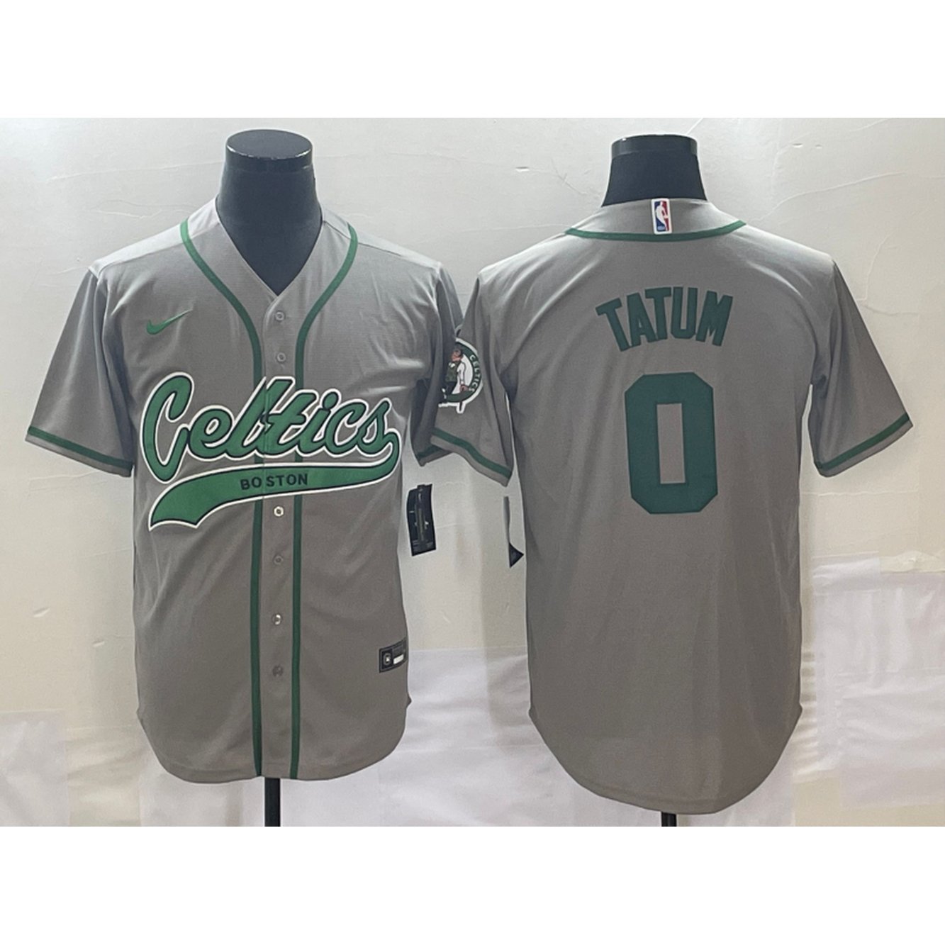 Men's Boston Celtics #0 Jayson Tatum Gray Stitched Baseball Jersey 1