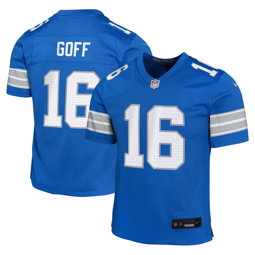 Youth Detroit Lions #16 Jared Goff Blue Team Player Game Jersey 1