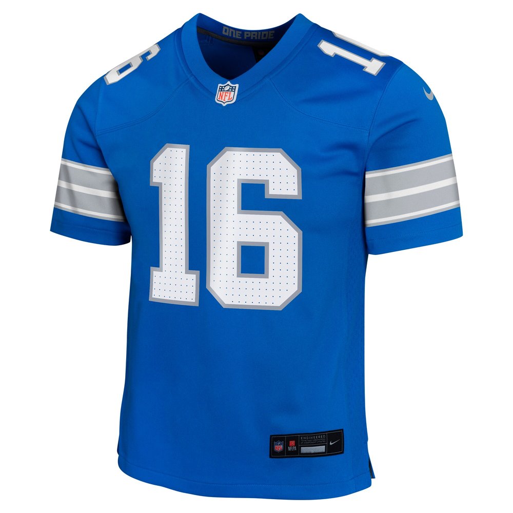 Youth Detroit Lions #16 Jared Goff Blue Team Player Game Jersey 2