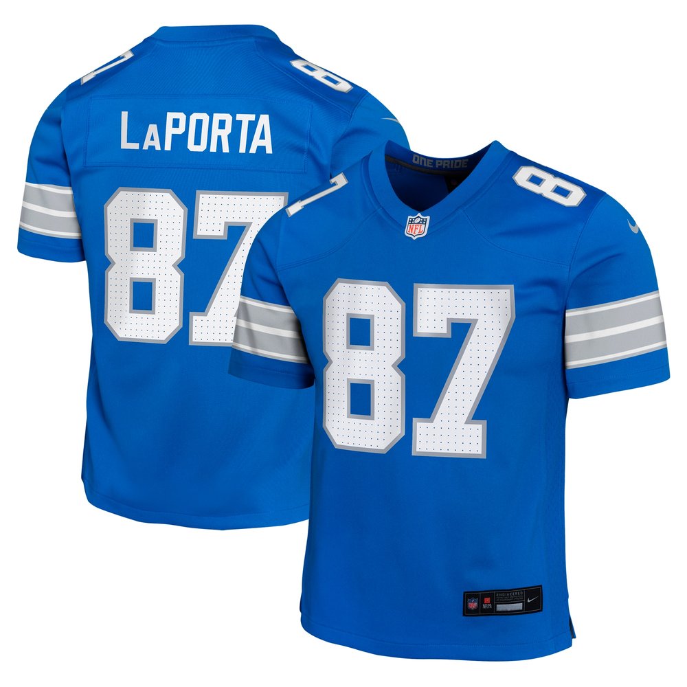 Youth Detroit Lions #87 Sam LaPorta Blue Team Player Game Jersey 1