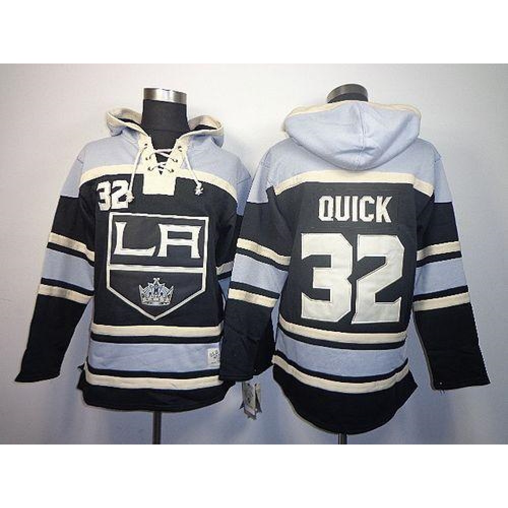 Kings #32 Jonathan Quick Black Sawyer Hooded Sweatshirt Stitched NHL Jersey 1