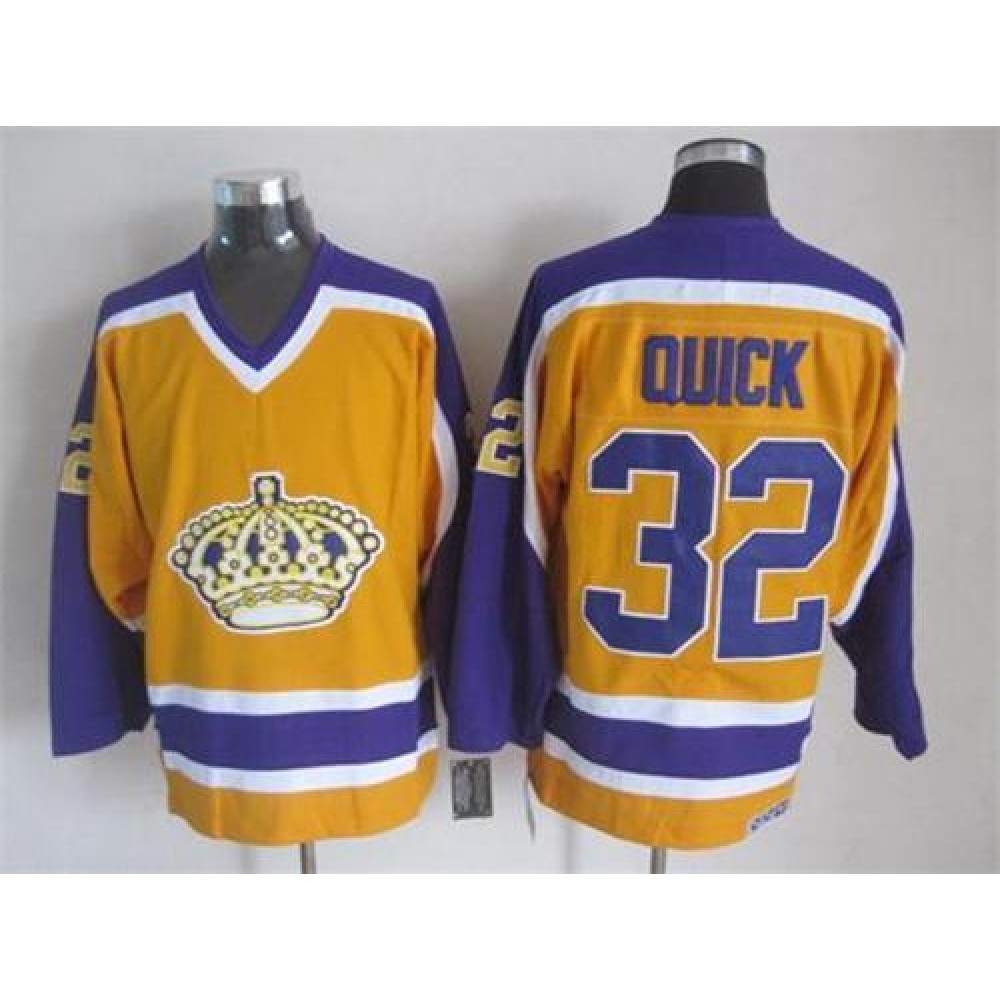 Kings #32 Jonathan Quick Yellow CCM Stitched NHL Jersey 1