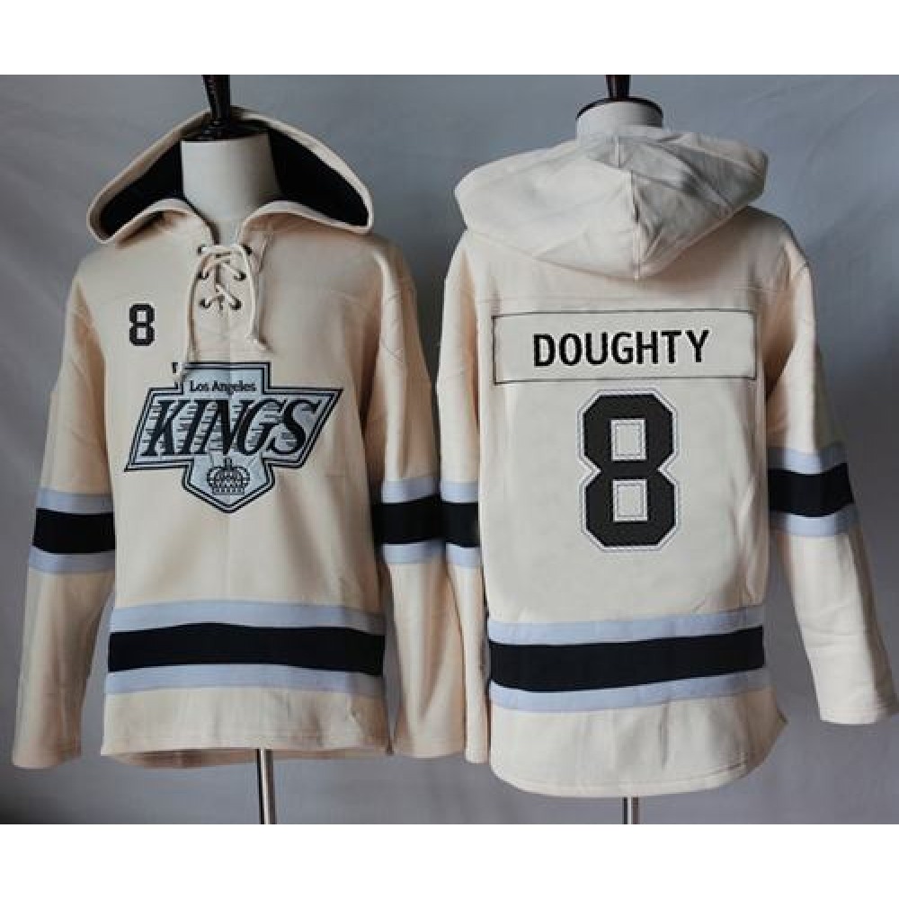 Kings #8 Drew Doughty Cream Sawyer Hooded Sweatshirt Stitched NHL Jersey 1