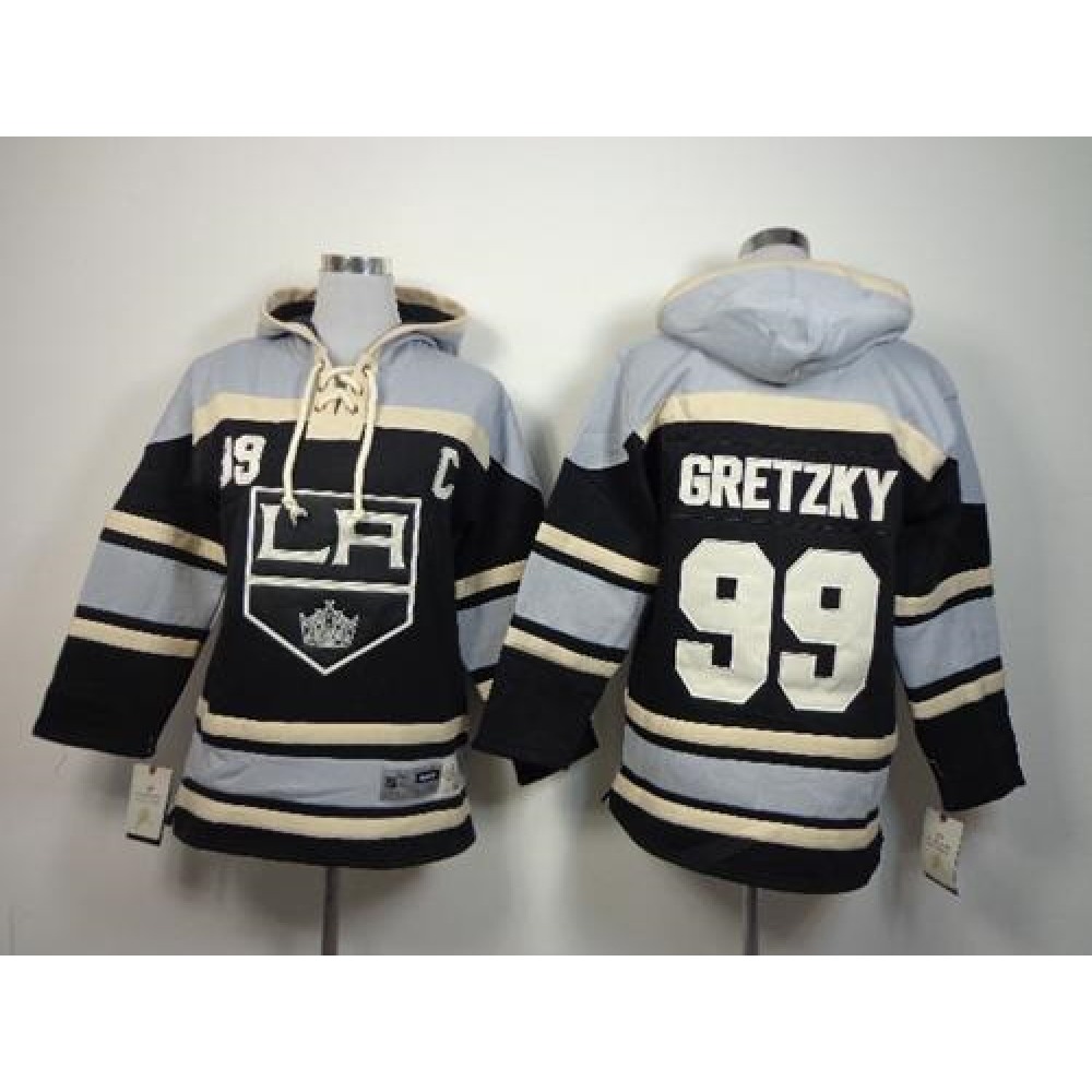 Kings #99 Wayne Gretzky Black Sawyer Hooded Sweatshirt Stitched Youth NHL Jersey 1