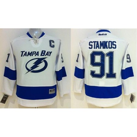 Lightning #91 Steven Stamkos White Stitched Youth NHL Jersey 1