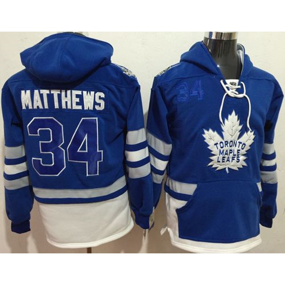 Maple Leafs #34 Auston Matthews Blue Name & Number Pullover NHL Hoodie 1
