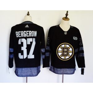 Men's Boston Bruins #37 Patrice Bergeron Black 1917-2017 100th Anniversary Stitched NHL Jersey