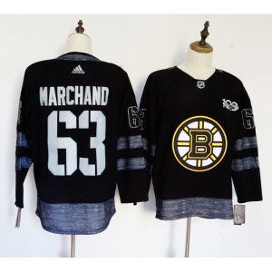 Men's Boston Bruins #63 Brad Marchand Black 1917-2017 100th Anniversary Stitched NHL Jersey