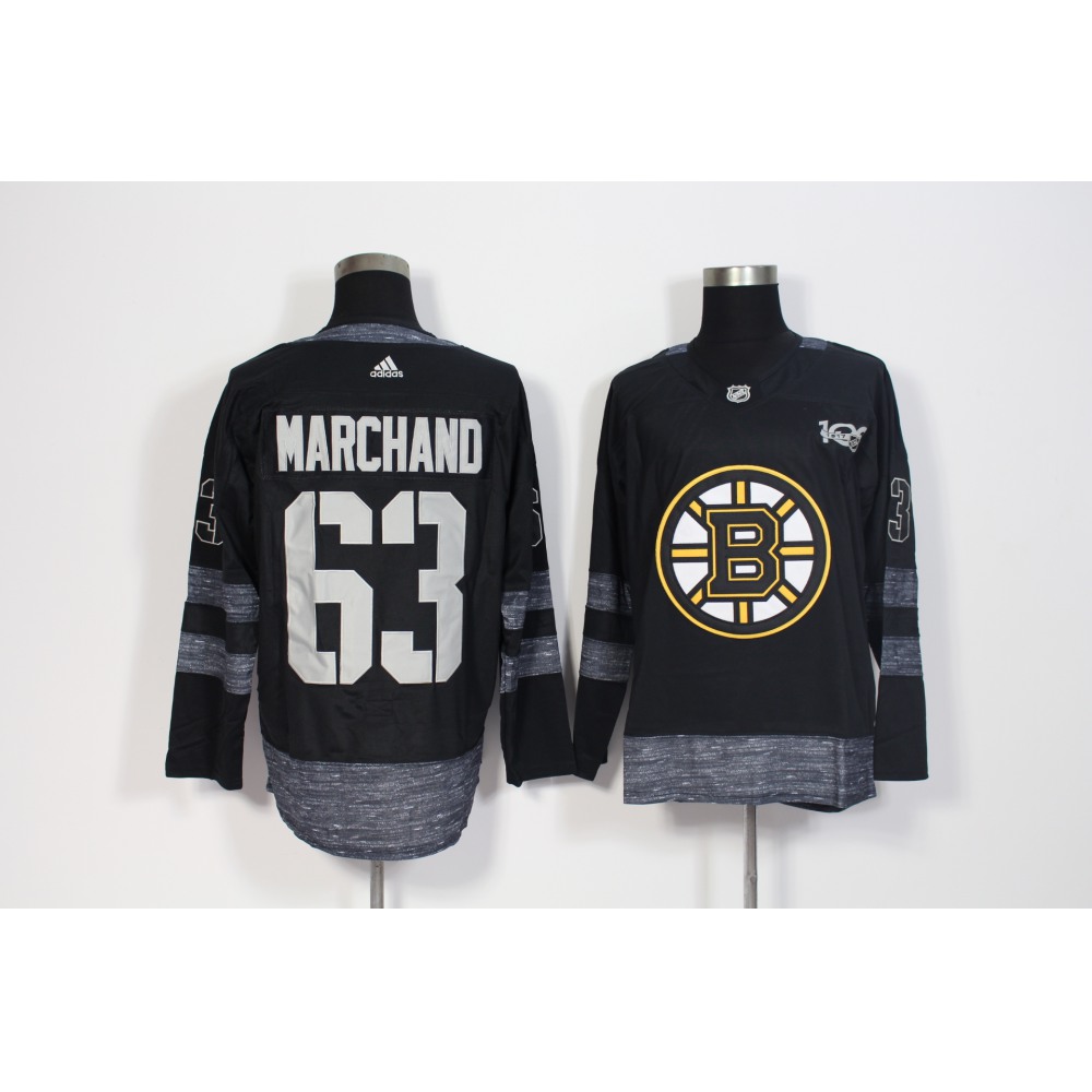 Men's Boston Bruins #63 Brad Marchand Black 1917-2017 100th Anniversary Stitched NHL Jersey 1