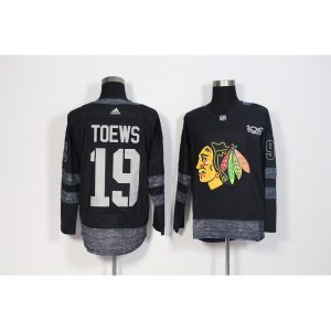 Men's Chicago Blackhawks #19 Jonathan Toews Black 1917-2017 100th Anniversary Stitched NHL Jersey