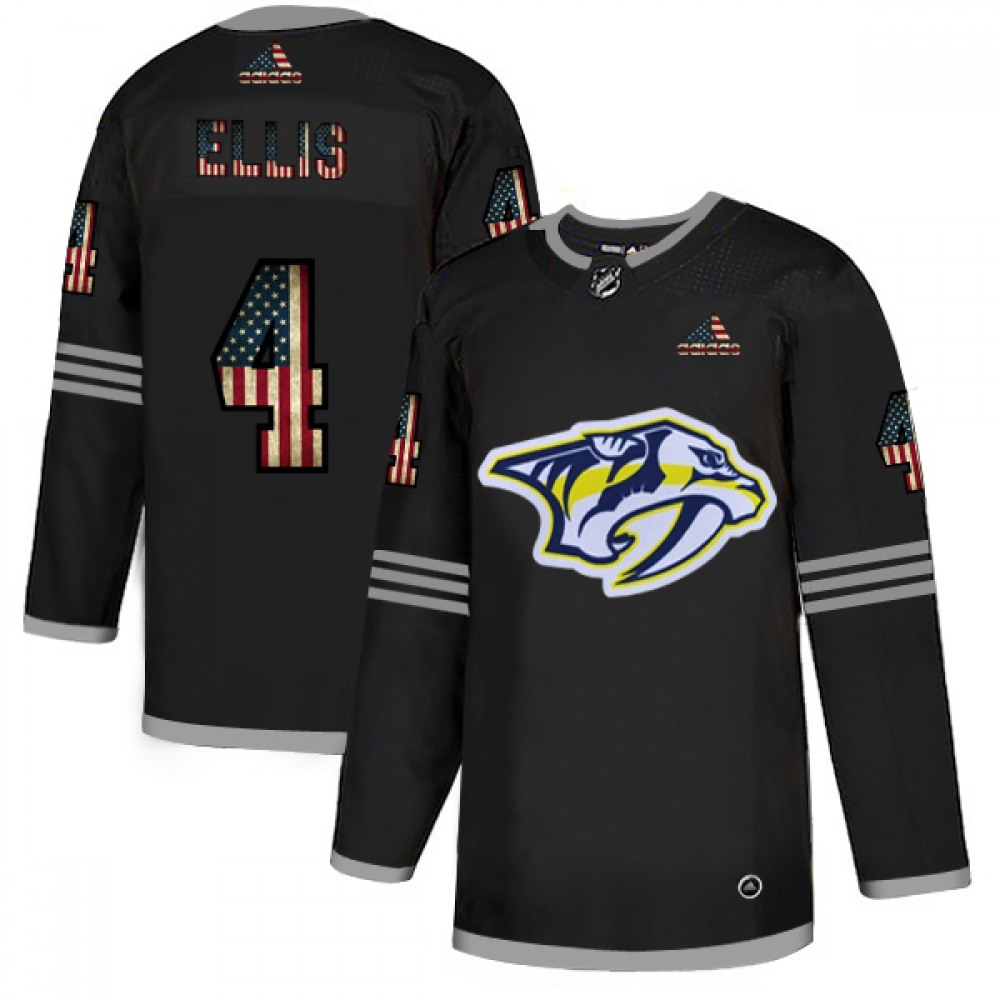 Men's Nashville Predators #4 Ryan Ellis 2020 Grey USA Flag Stitched NHL Jersey 1