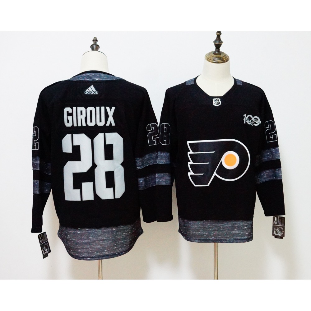 Men's Philadelphia Flyers #28 Claude Giroux Black 1917-2017 100th Anniversary Stitched NHL Jersey 1