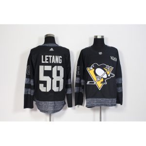 Men's Pittsburgh Penguins #58 Kris Letang Black 1917-2017 100th Anniversary Stitched NHL Jersey