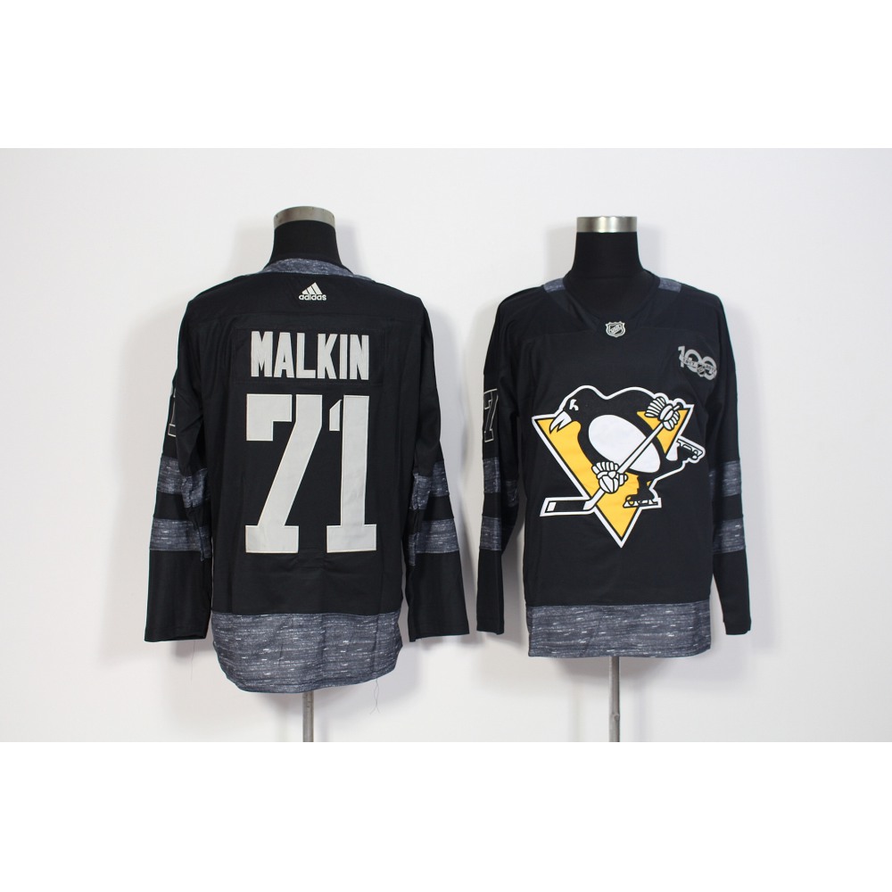 Men's Pittsburgh Penguins #71 Evgeni Malkin Black 1917-2017 100th Anniversary Stitched NHL Jersey 1