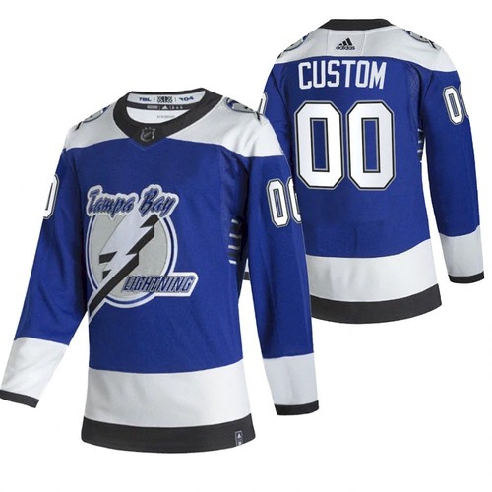 Men's Tampa Bay Lightning Personalized 2021 Blue Reverse Retro Stitched Jersey 1