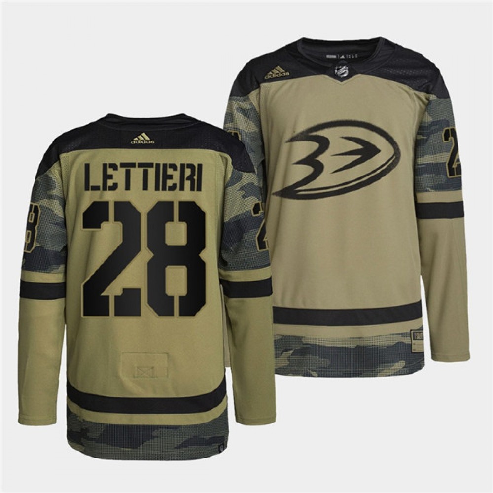 Men's Anaheim Ducks #28 Vinni Lettieri 2022 Camo Military Appreciation Night Stitched Jersey 1
