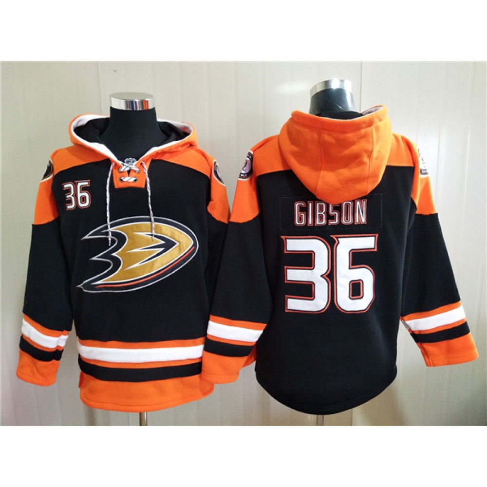 Men's Anaheim Ducks #36 John Gibson Black Ageless Must-Have Lace-Up Pullover Hoodie 1