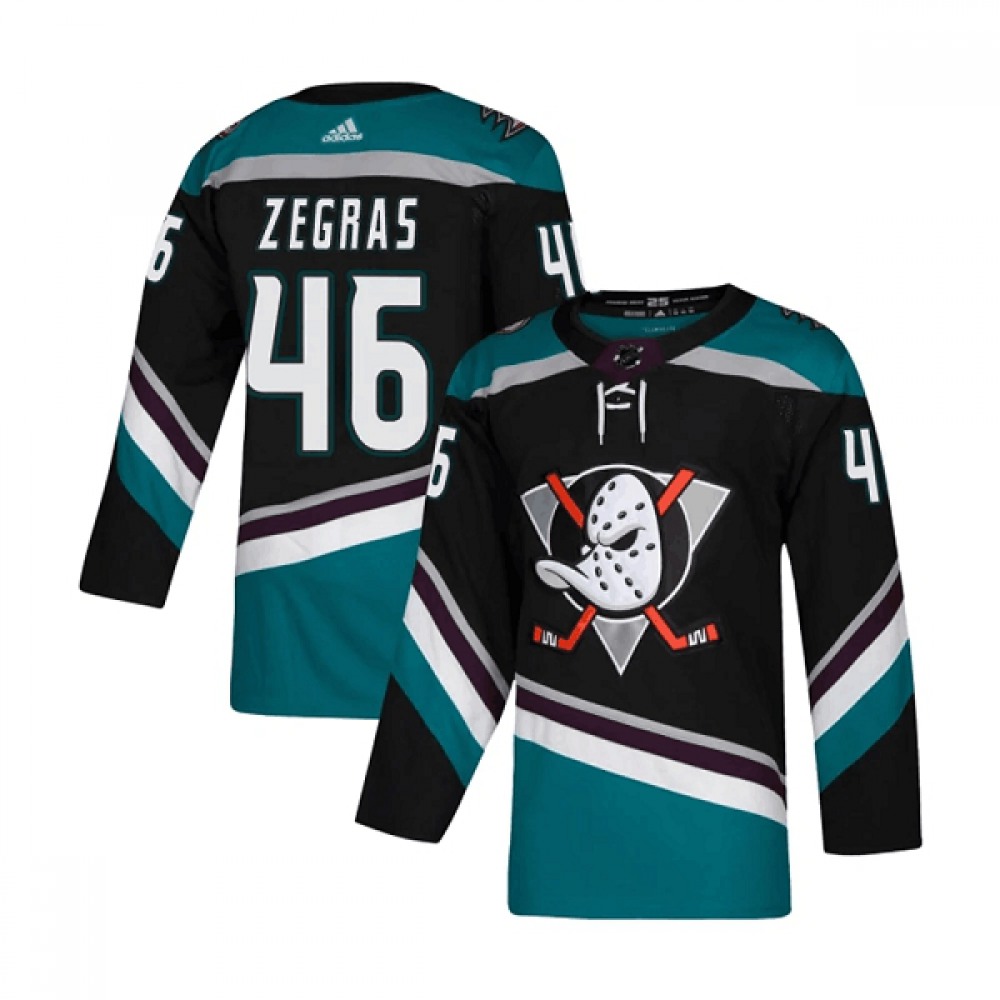 Men's Anaheim Ducks #46 Trevor Zegras Black/Teal Stitched Jersey 1
