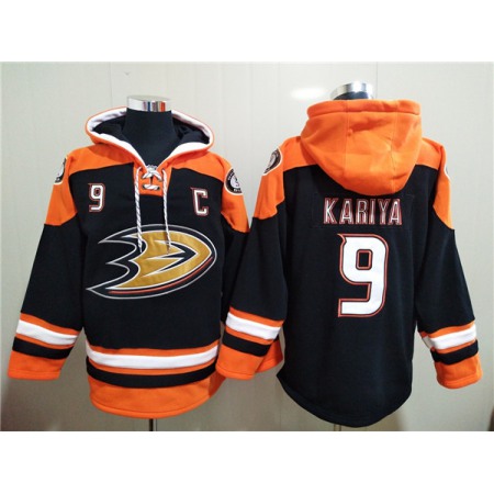 Men's Anaheim Ducks #9 Paul Kariya Black Ageless Must-Have Lace-Up Pullover Hoodie 1