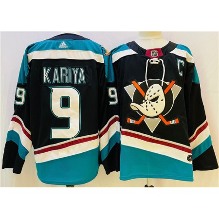 Men's Anaheim Ducks #9 Paul Kariya Black/Teal Stitched Jersey 1