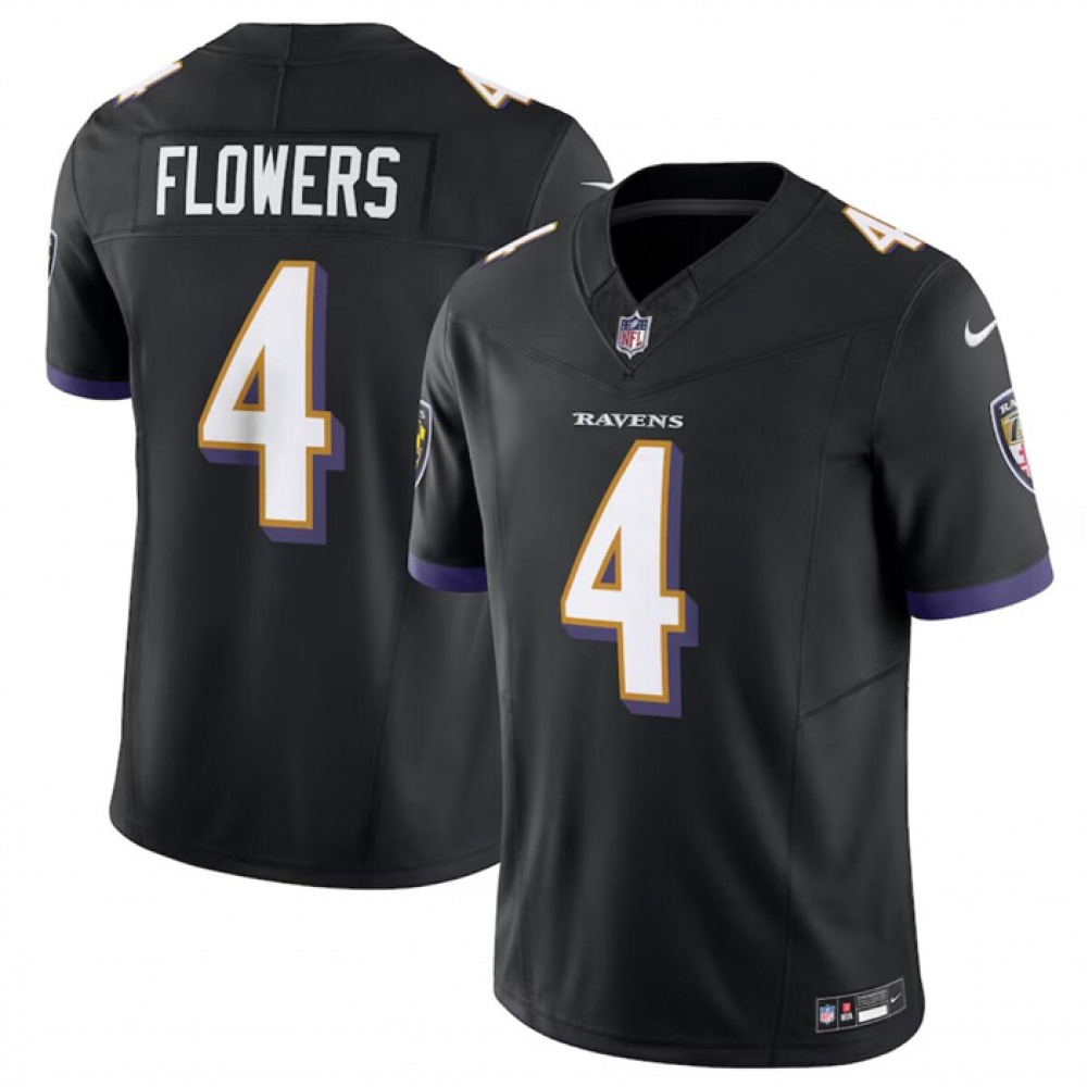 Men's Baltimore Ravens #4 Zay Flowers Black 2023 F.U.S.E. Vapor Limited Football Jersey 1