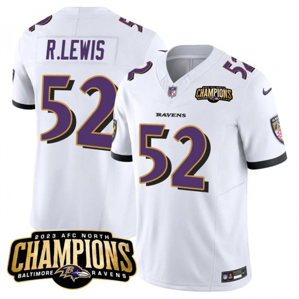 Men's Baltimore Ravens #52 Ray Lewis White 2023 F.U.S.E. AFC North Champions Vapor Limited Football Jersey 1