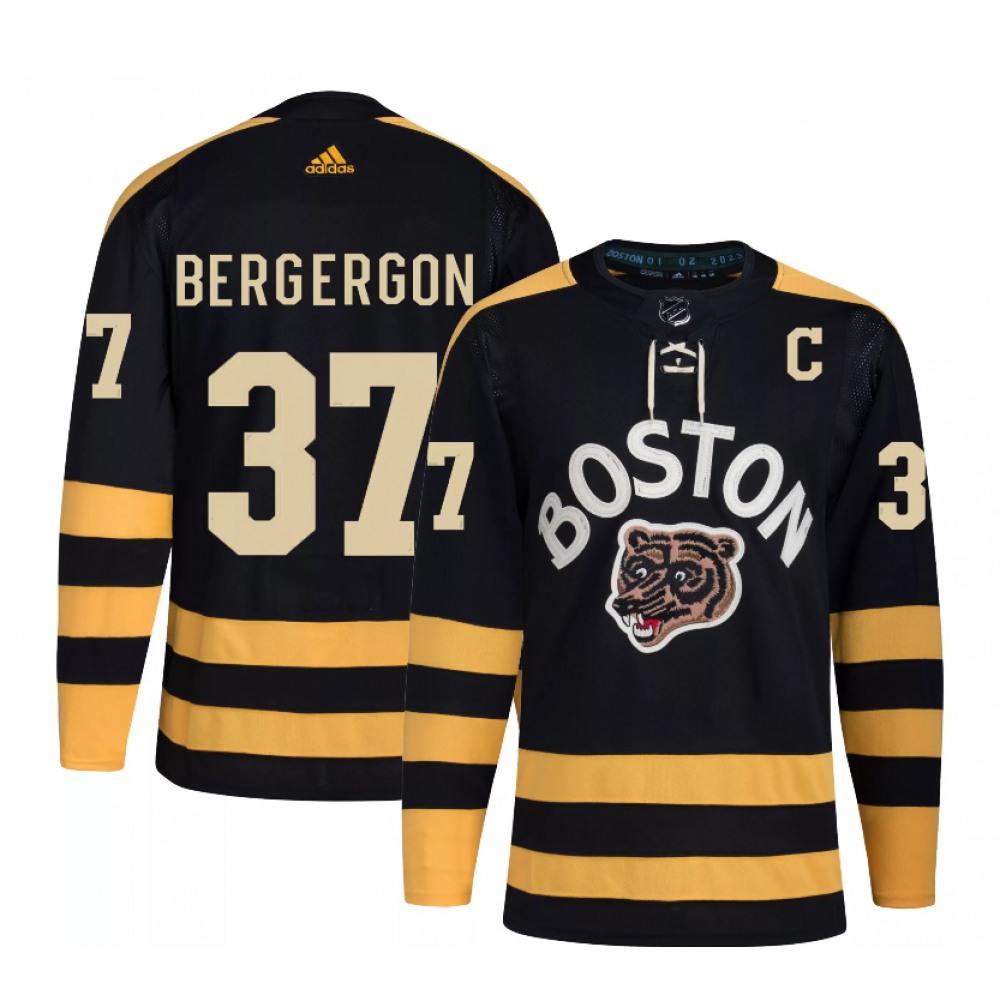 Men's Boston Bruins #37 Patrice Bergeron Black Classic Primegreen Stitched Jersey 1