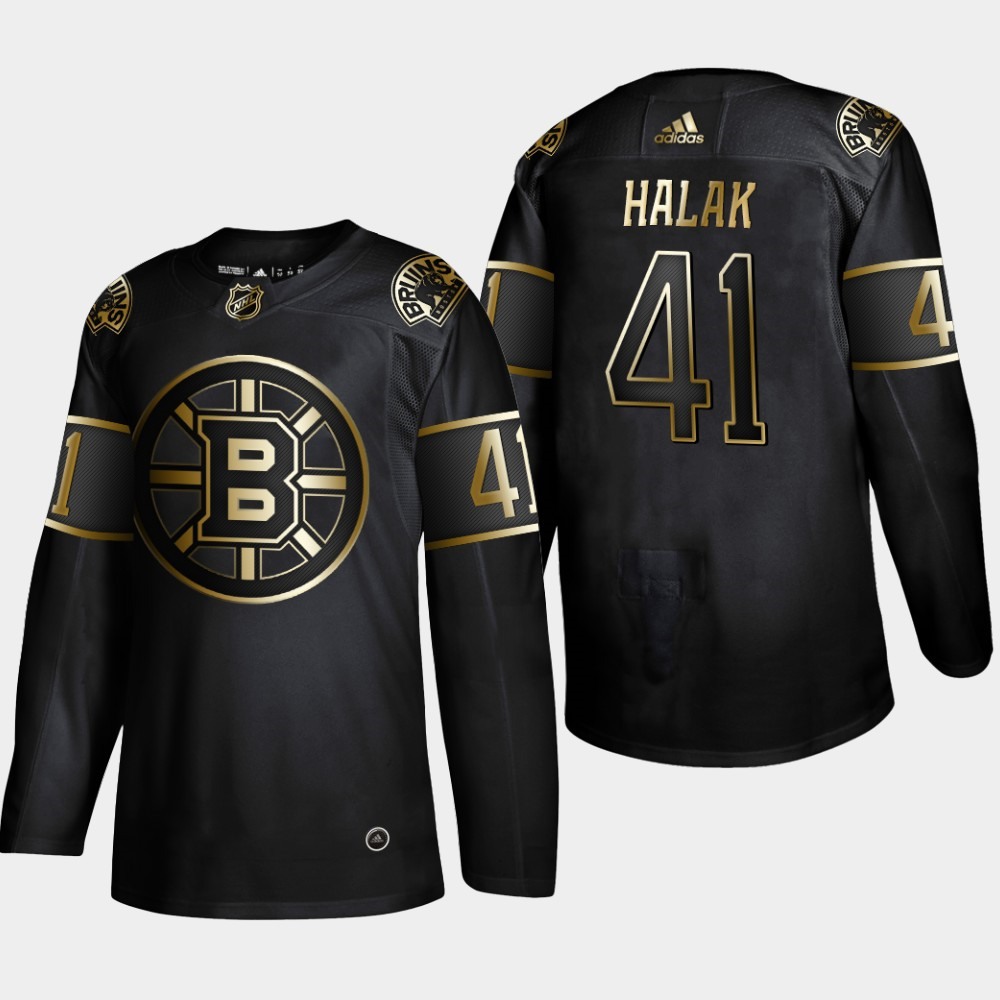 Men's Boston Bruins #41 Jaroslav Halak Black Golden Edition Stitched NHL Jersey 1