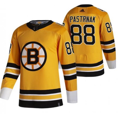 Men's Boston Bruins #88 David Pastrnak 2020-21 Yellow Reverse Retro Stitched Jersey 1
