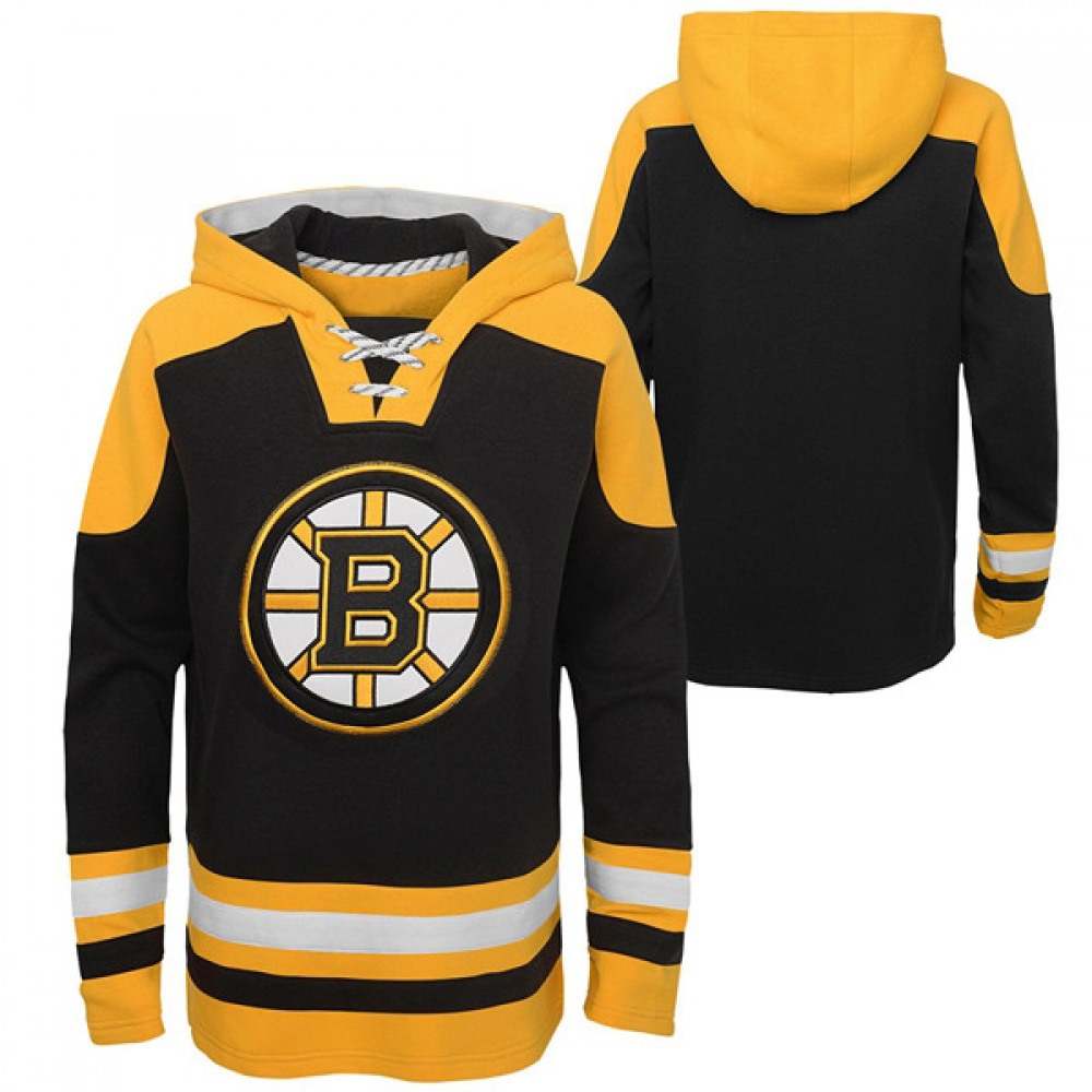 Men's Boston Bruins Black Ageless Must-Have Lace-Up Pullover Hoodie 1