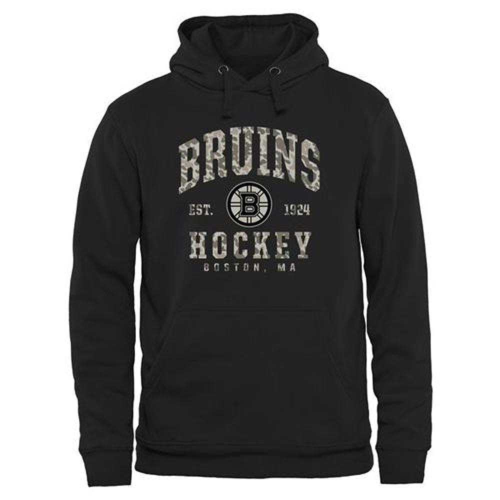 Men's Boston Bruins Black Camo Stack Pullover Hoodie 1