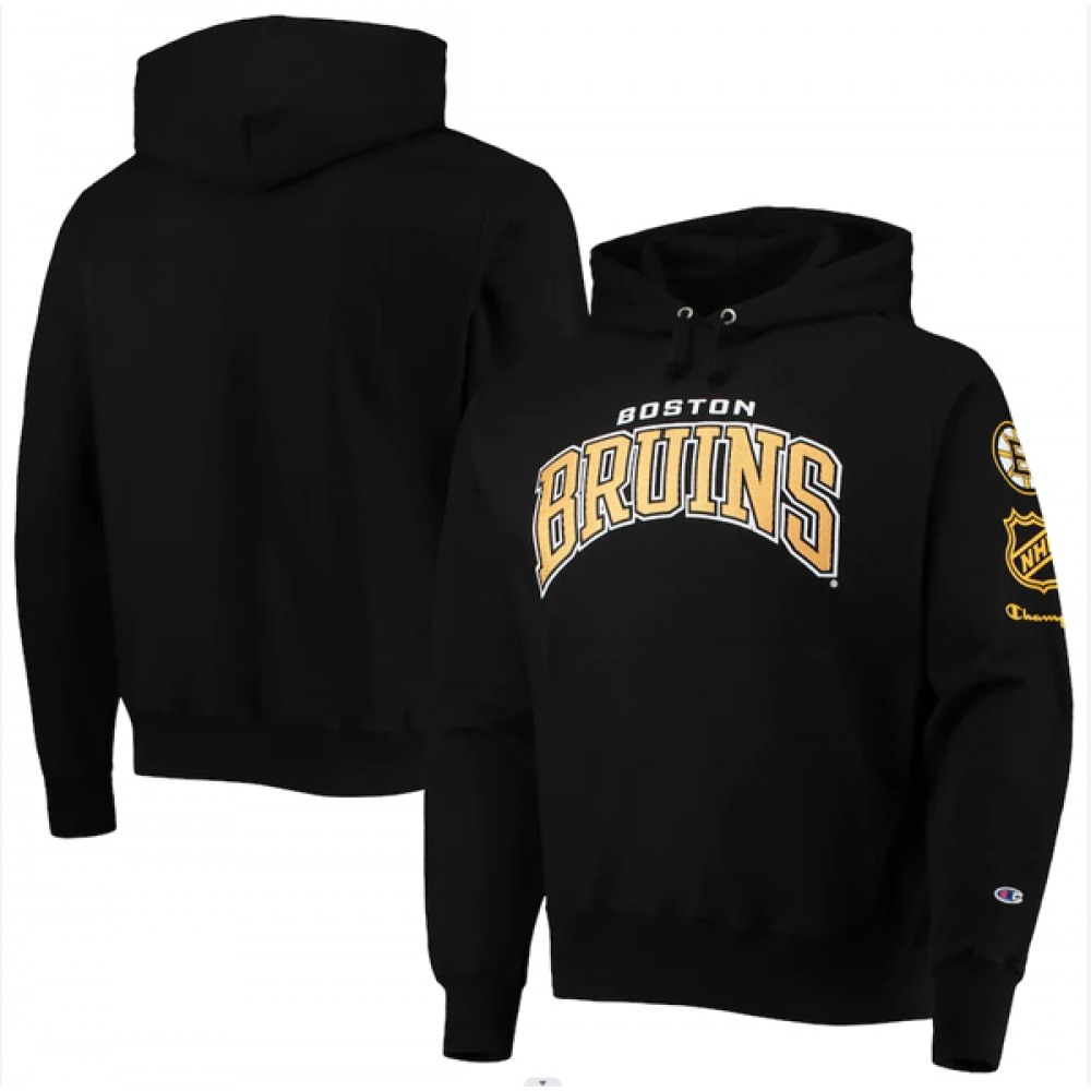 Men's Boston Bruins Black Champion Black O&B Capsule II Pullover Hoodie 1