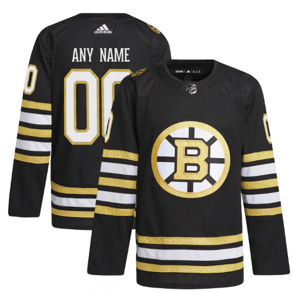 Men's Boston Bruins Custom Black 100th Anniversary Stitched Jersey 1
