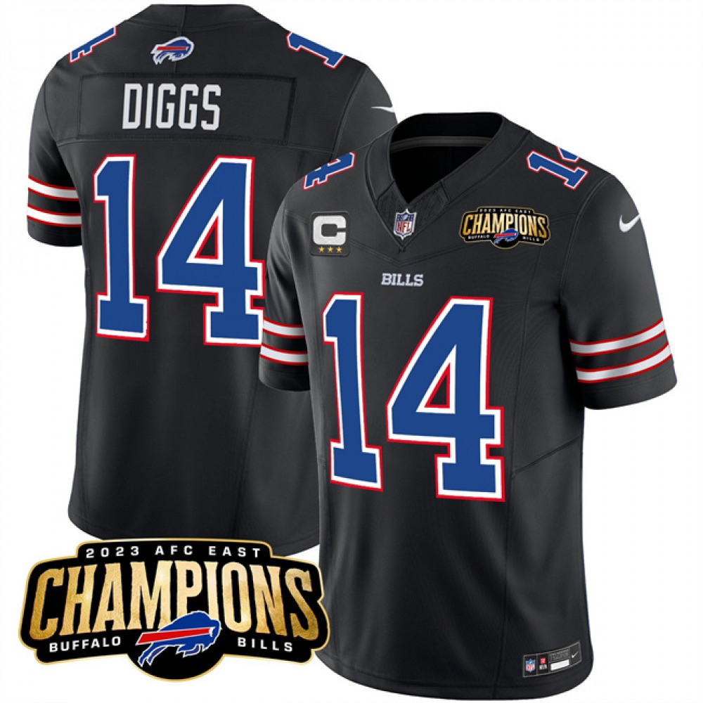 Men's Buffalo Bills #14 Stefon Diggs Black 2023 F.U.S.E. AFC East Champions With 3-star C Ptach Stitched Football Jersey 1