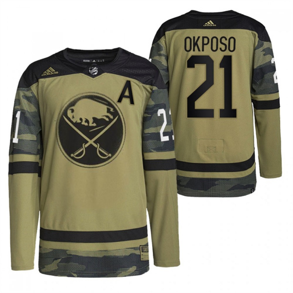 Men's Buffalo Sabres #21 Kyle Okposo 2022 Camo Military Appreciation Night Stitched Jersey 1