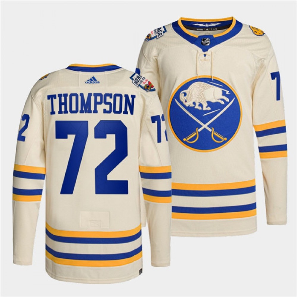 Men's Buffalo Sabres #72 Tage Thompson 2022 Cream Heritage Classic Stitched Jersey 1