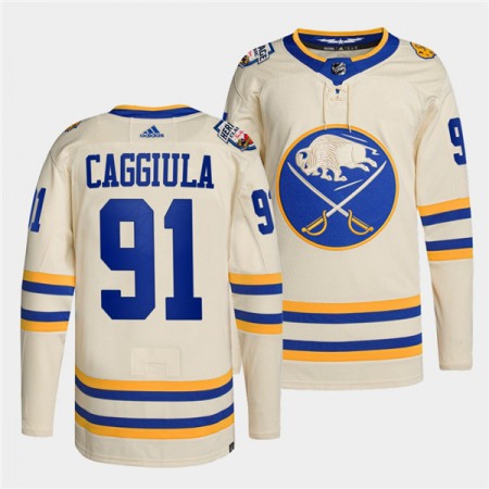 Men's Buffalo Sabres #91 Drake Caggiula 2022 Cream Heritage Classic Stitched Jersey 1