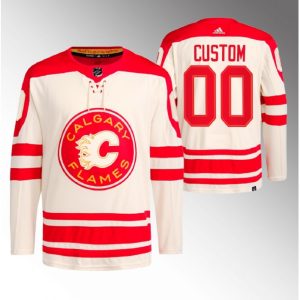 Men's Calgary Flames Custom 2023 Cream Heritage Classic Primegreen Stitched Jersey