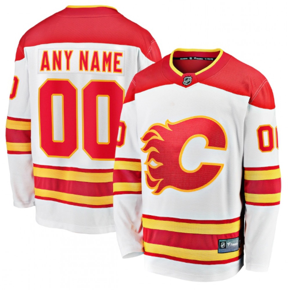 Men's Calgary Flames White Personalized Authentic 2020/21 Away - Premier Stitched NHL Jersey 1