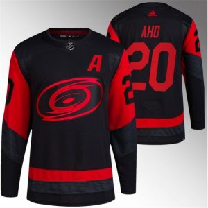 Men's Carolina Hurricanes #20 Sebastian Aho Black Red Stadium Series Stitched Jersey