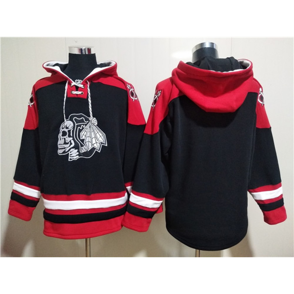 Men's Chicago Blackhawks Blank Black Ageless Must-Have Lace-Up Pullover Hoodie 1